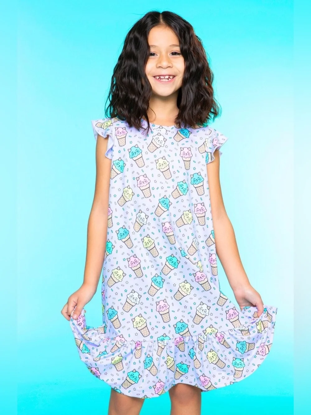 Pixie Lane Girls' Pastel Ice Cream Print Nightgown - Lavender, size 5